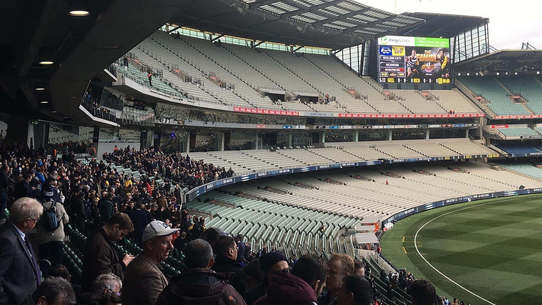 The Melbourne Cricket Ground packed with spectators under lights
