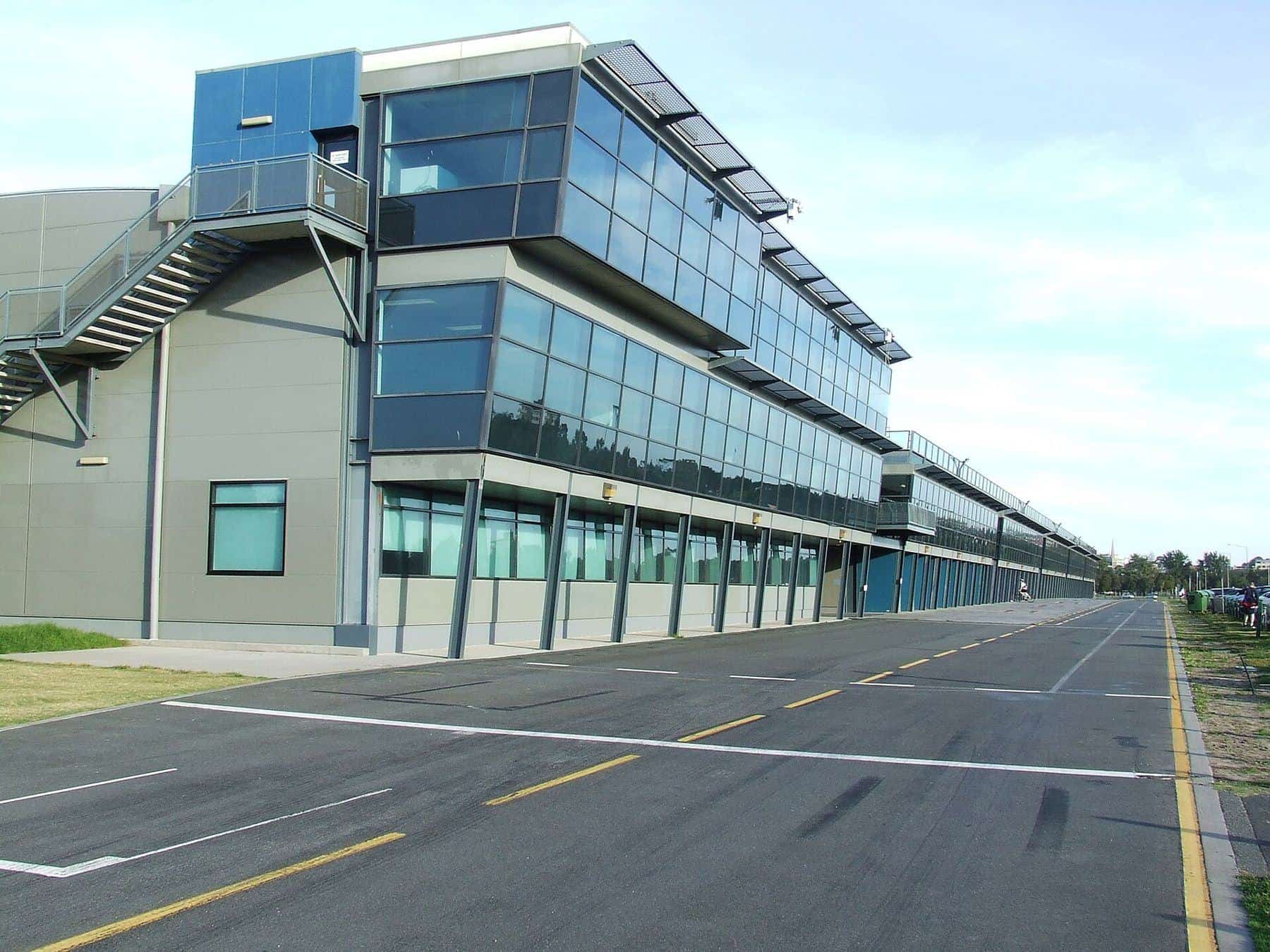 The pit building at the Albert Park Grand Prix circuit in Melbourne